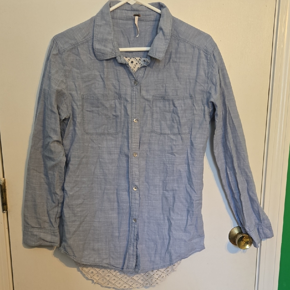 Free People Light Blue Button Down Shirt